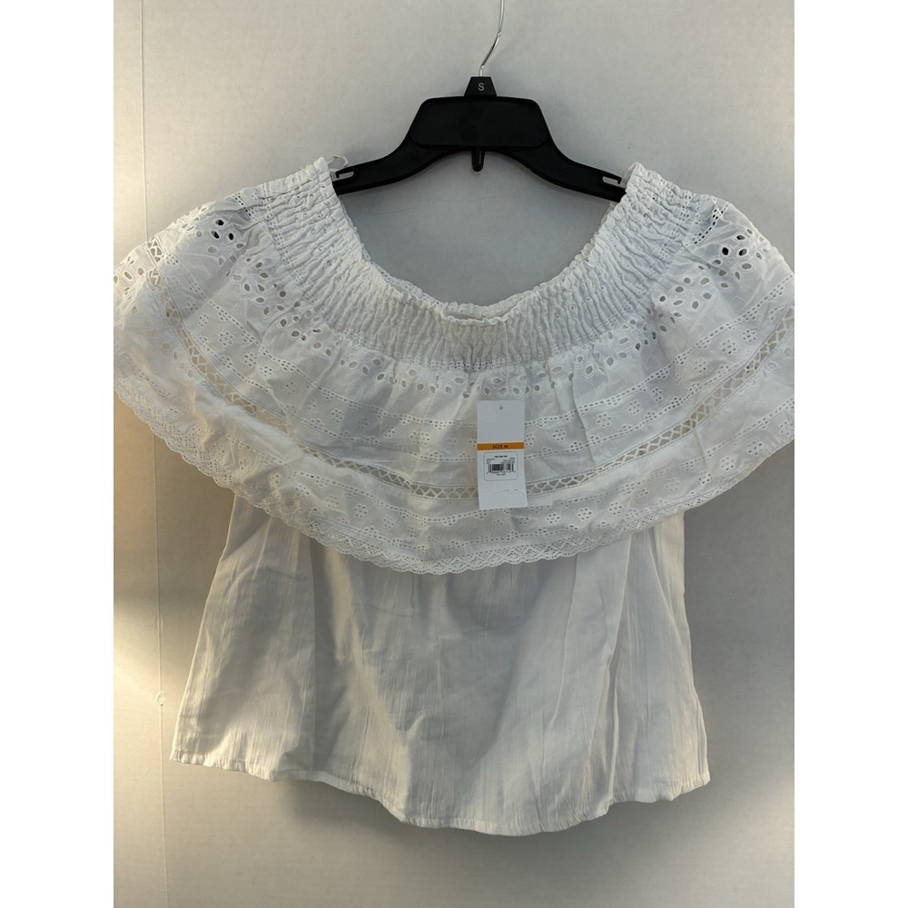 Sofia Jeans‎ Womens Off Shoulder Eyelet Peasant Top White Boho Size M NWT